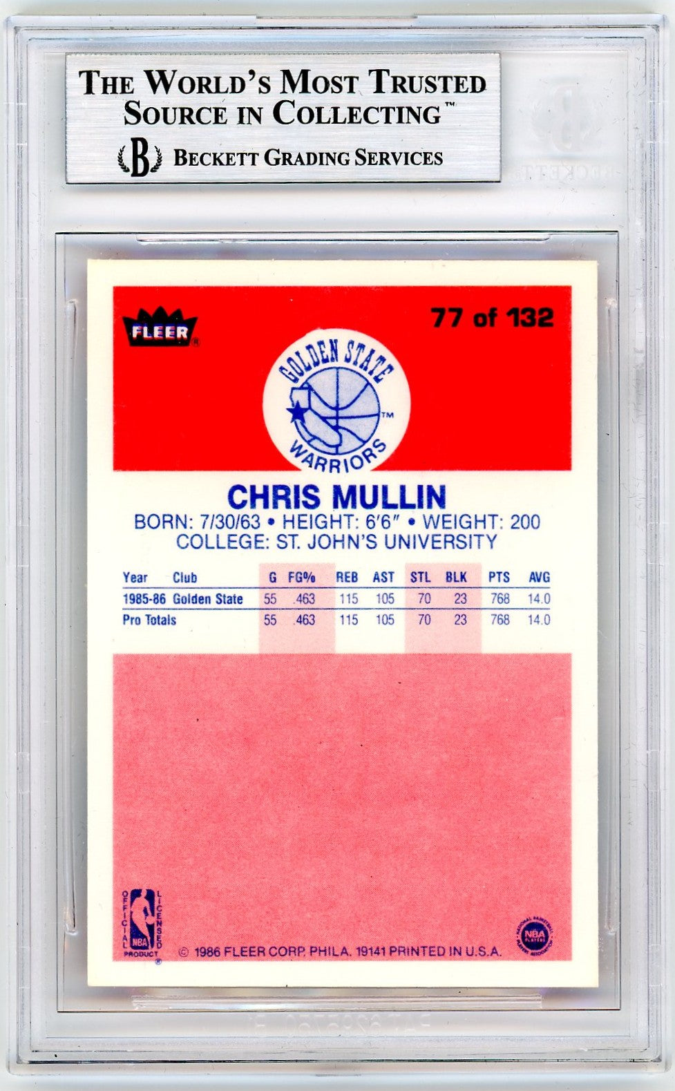 1986 Fleer Chris Mullin #77 BGS 9