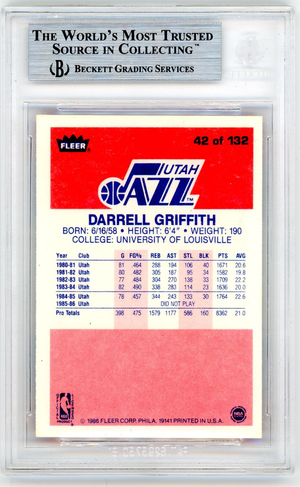 1986 Fleer Darrell Griffith #42 BGS 9