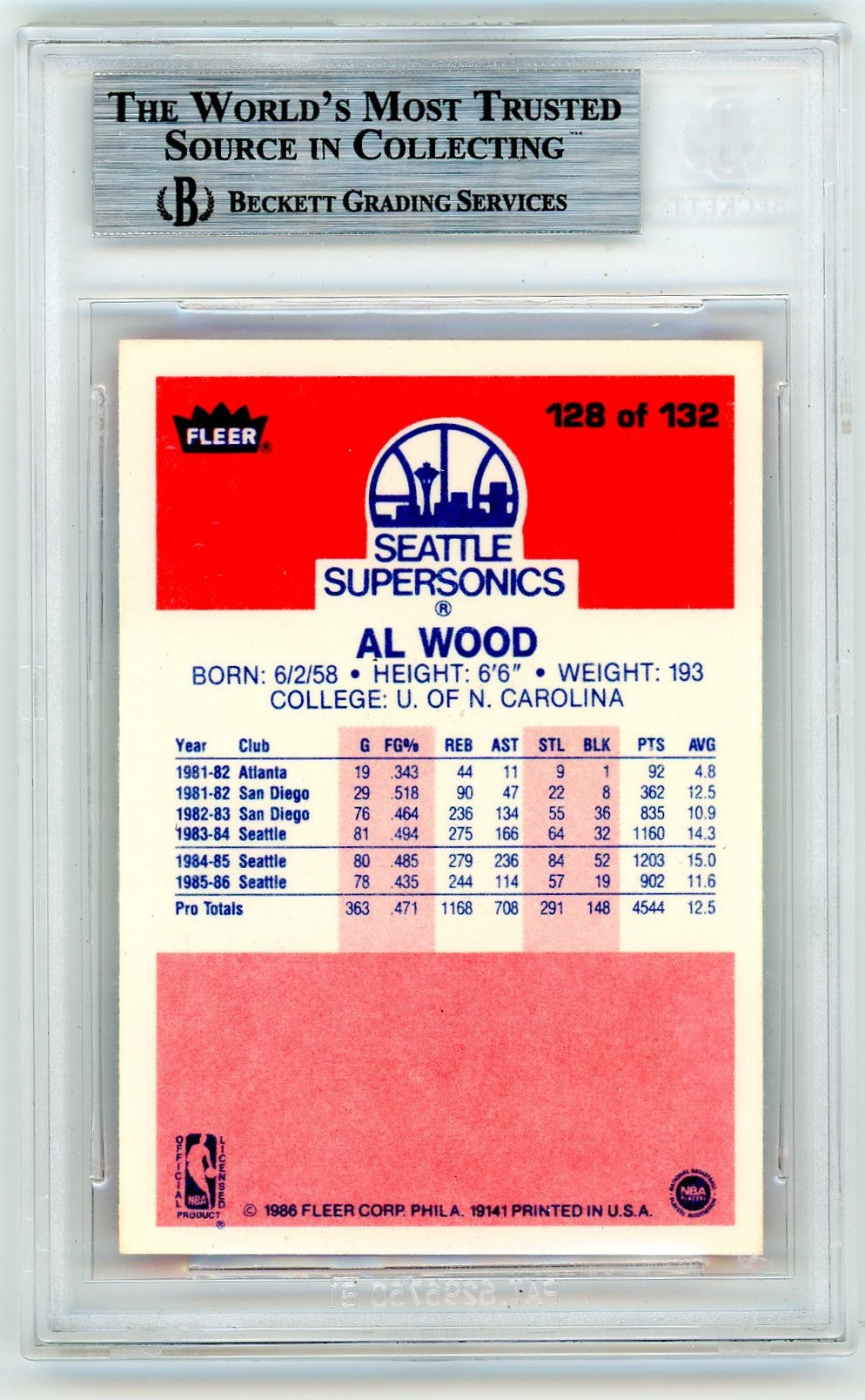 1986 Fleer Al Wood #128 BGS 9