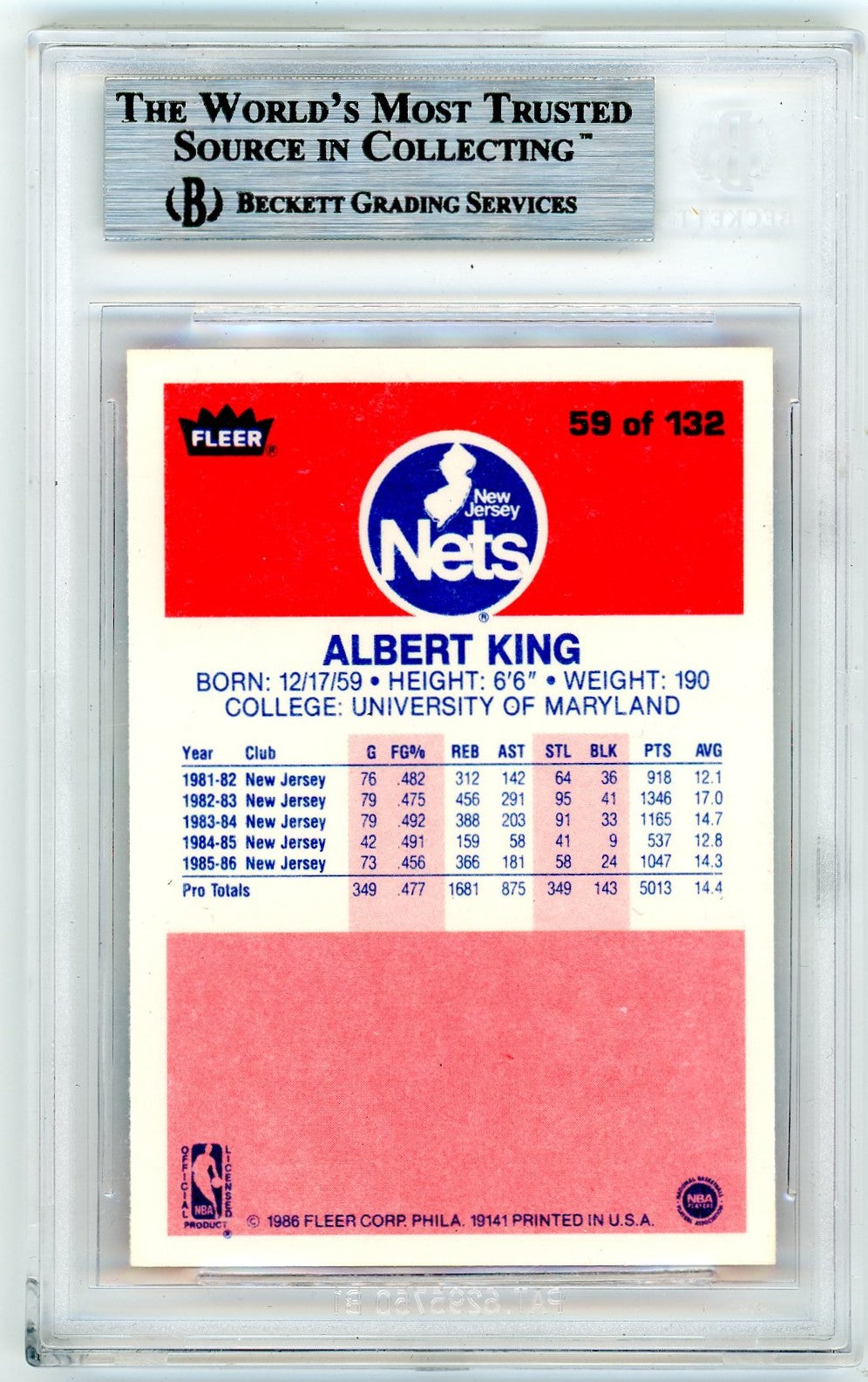 1986 Fleer Albert King #59 BGS 9