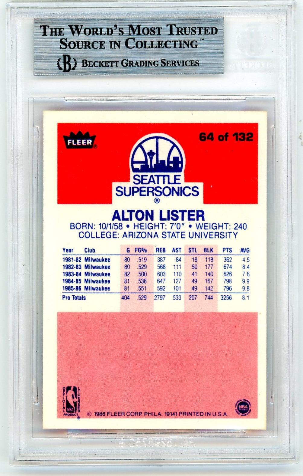 1986 Fleer Alton Lister #64 BGS 9