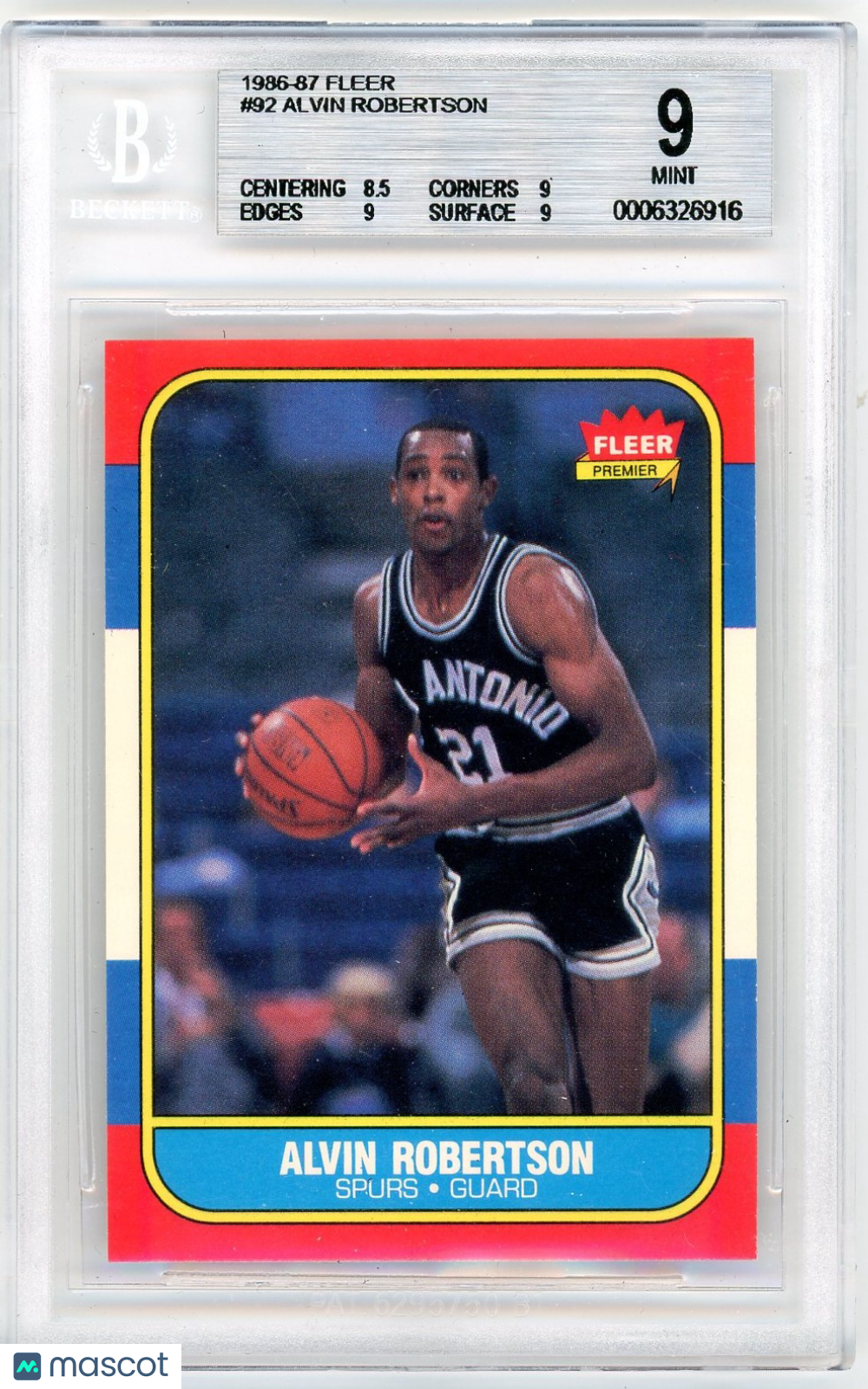 1986 Fleer Alvin Robertson #92 BGS 9