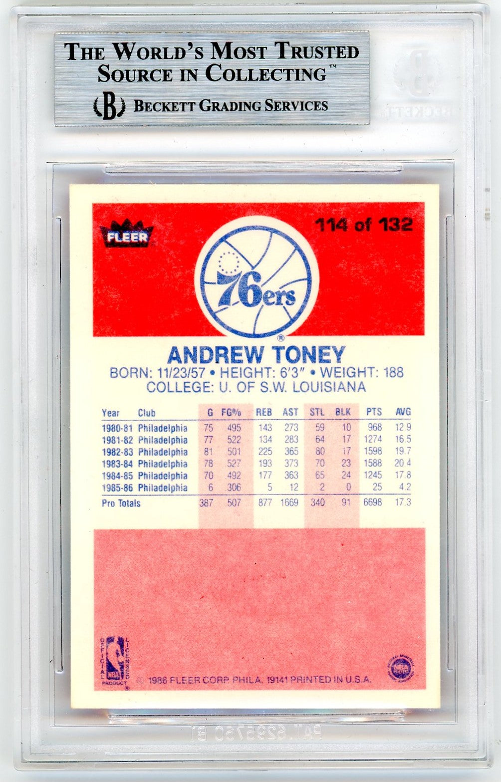 1986 Fleer Andrew Toney #114 BGS 9