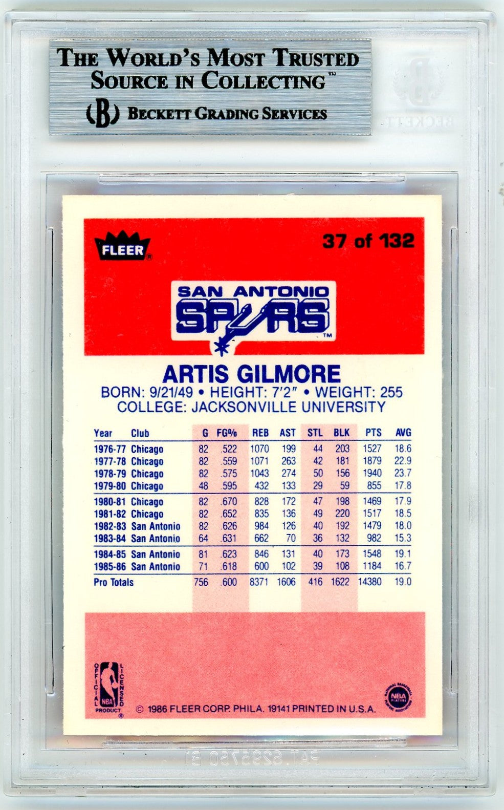 1986 Fleer Artis Gilmore #37 BGS 9