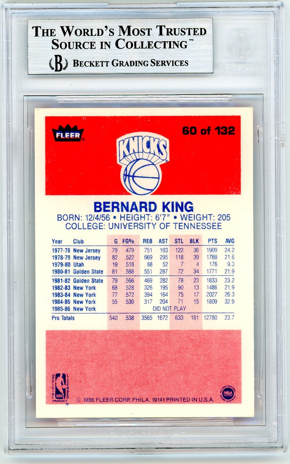 1986 Fleer Bernard King #60 BGS 9