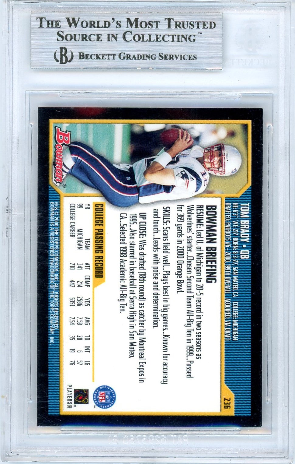 2000 Bowman Tom Brady #236 BGS 8.5