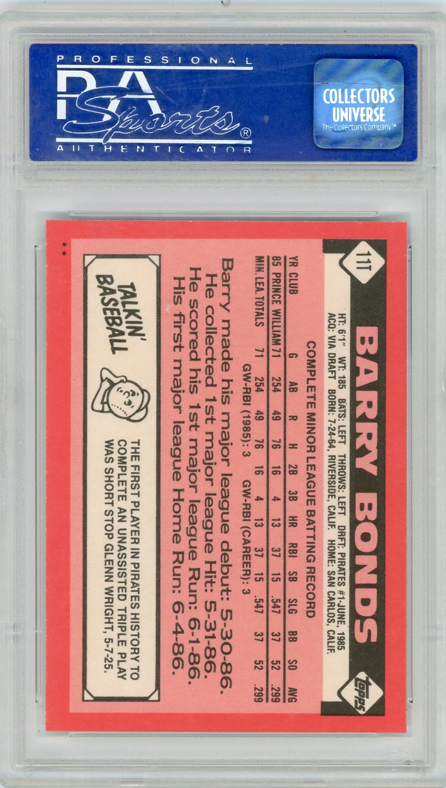 1986 Topps Traded Barry Bonds #11T PSA 10