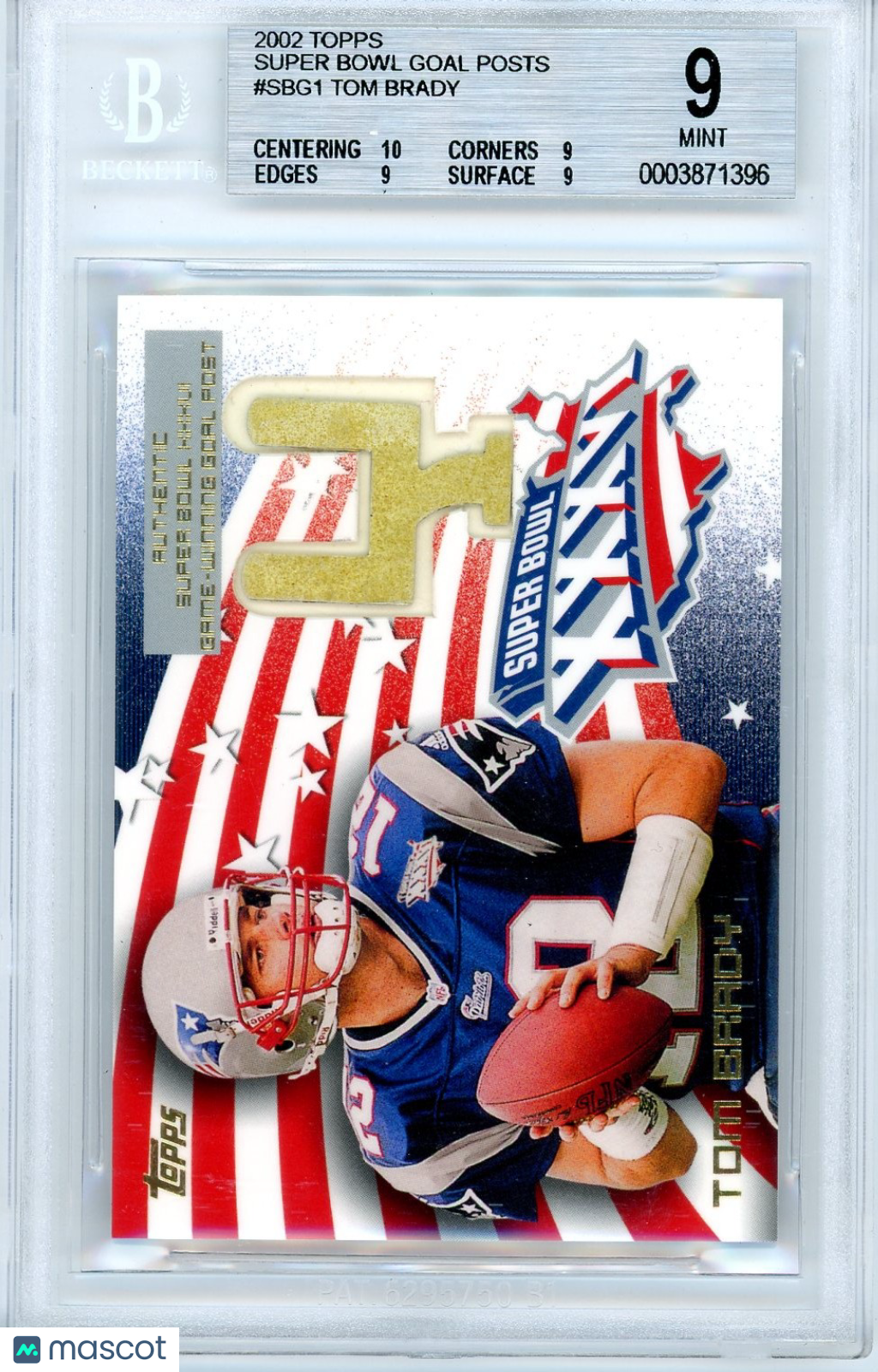 2002 Topps Tom Brady #SBG1 Super Bowl Goal Posts BGS 9