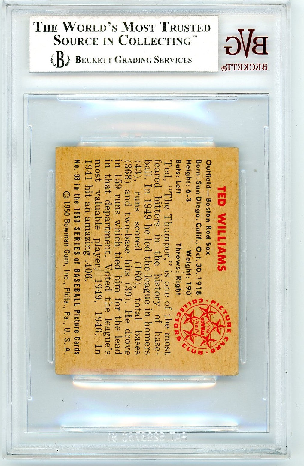 1950 Bowman Ted Williams #98 BVG 5.5