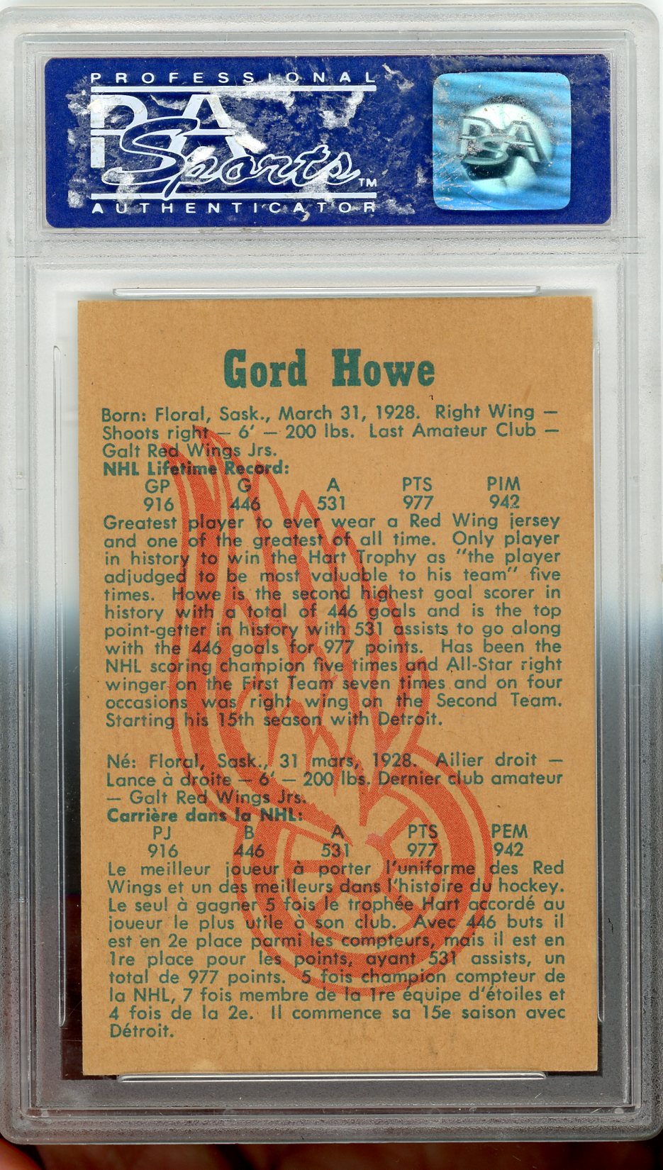 1960 Parkhurst Gordie Howe #20 PSA 8