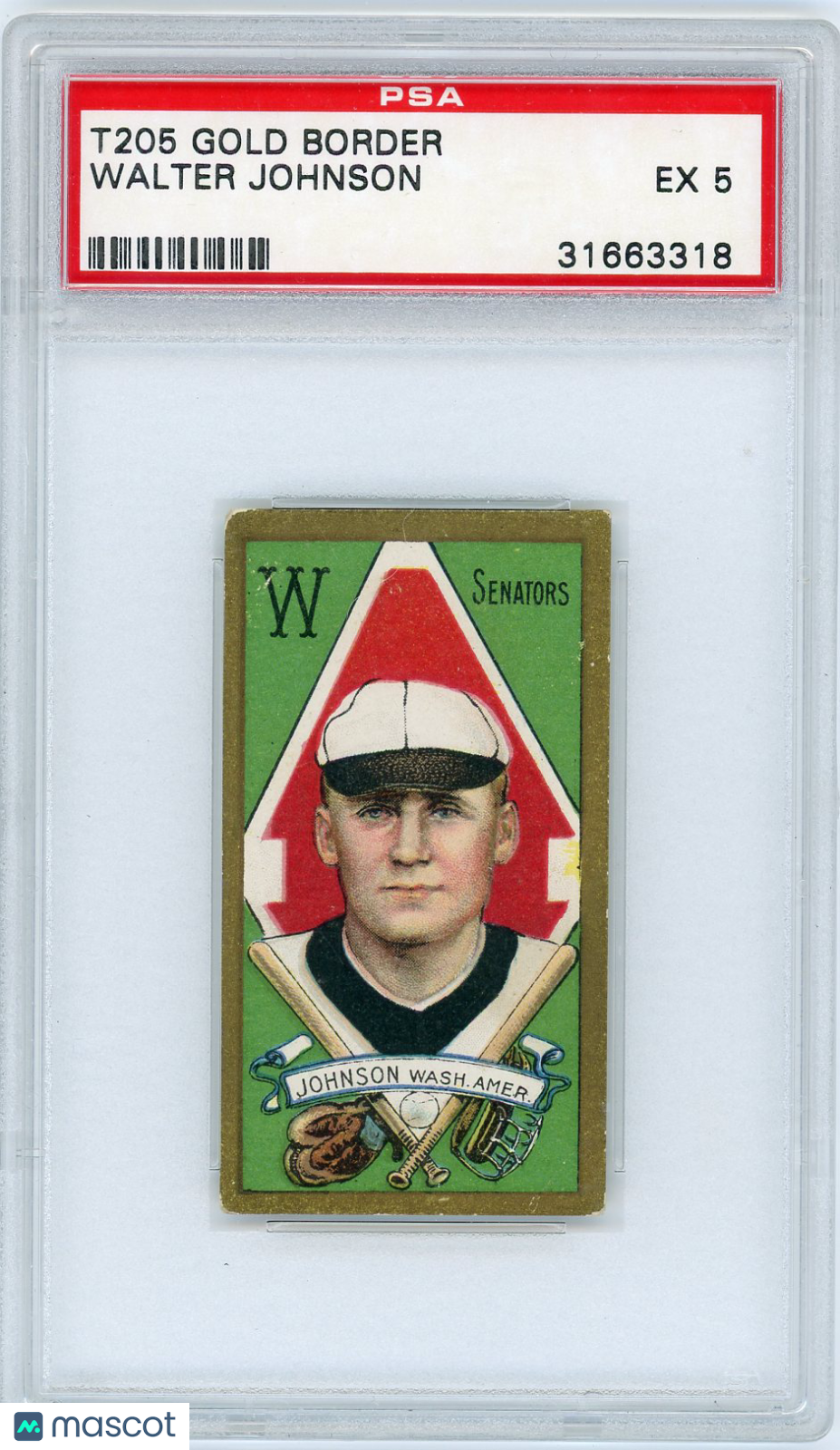 1911 T205 Gold Border Walter Johnson PSA 5