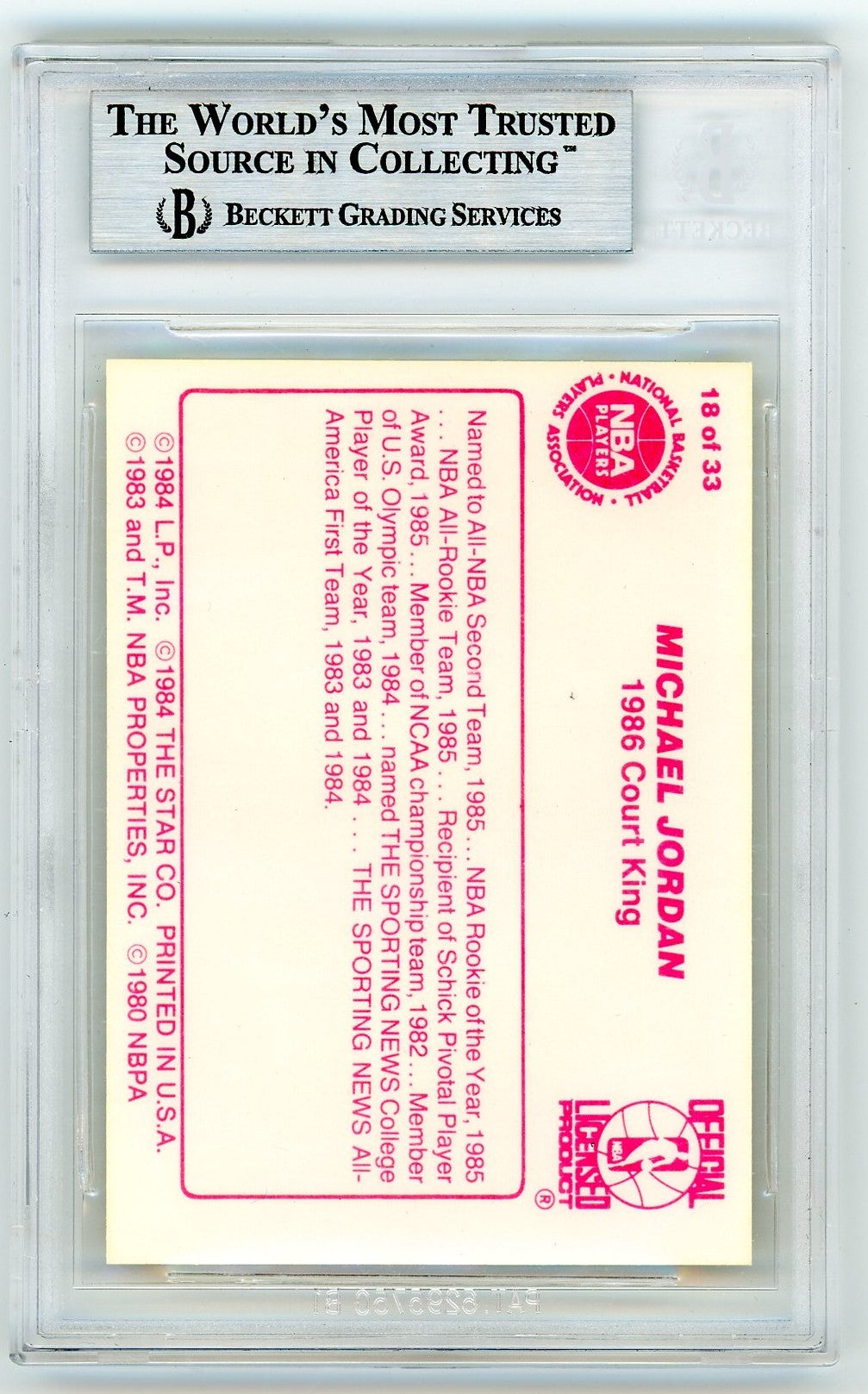 1986 Star Court Kings Michael Jordan #18 BGS 9
