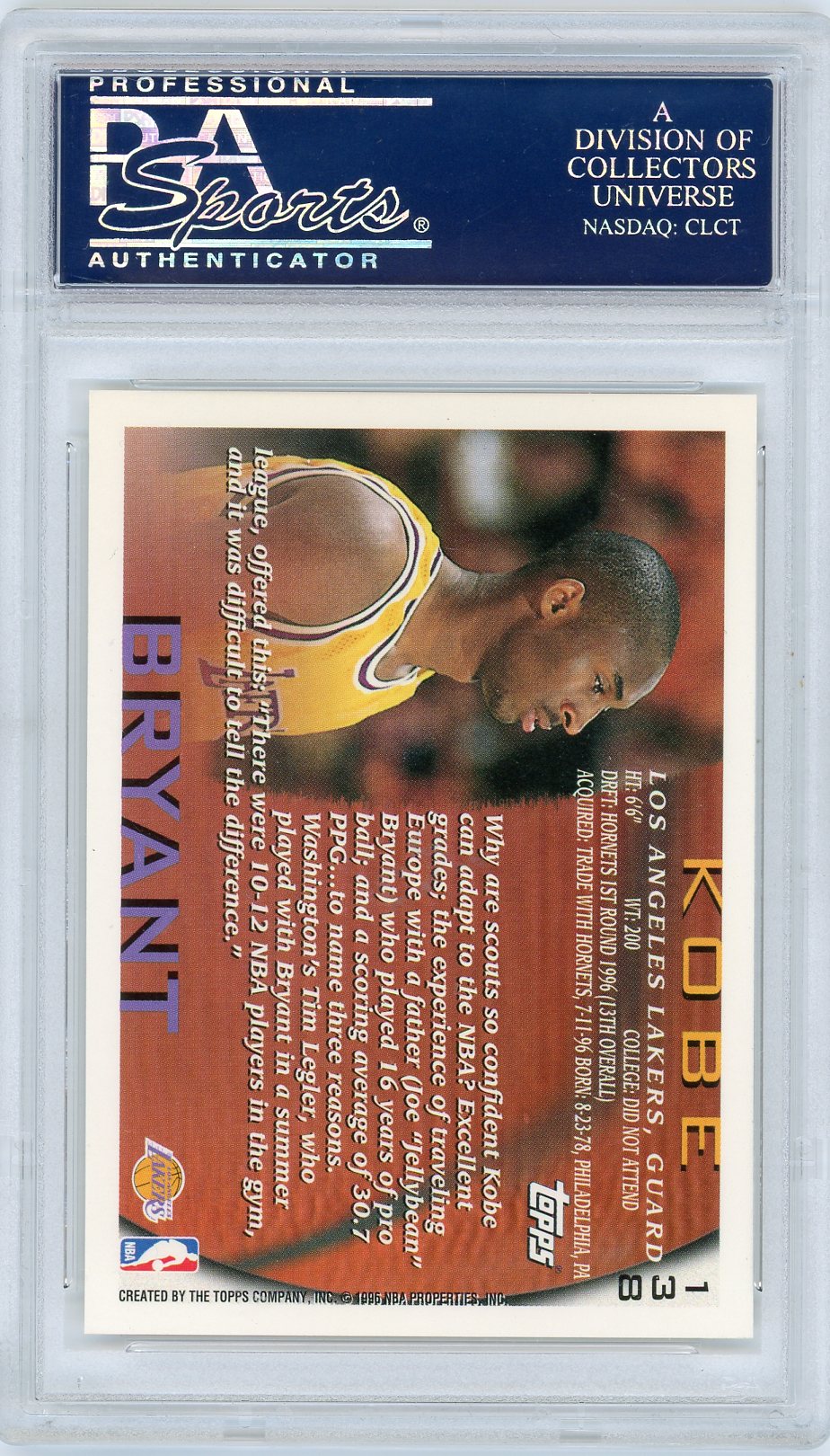 1996 Topps Kobe Bryant #138 PSA 10