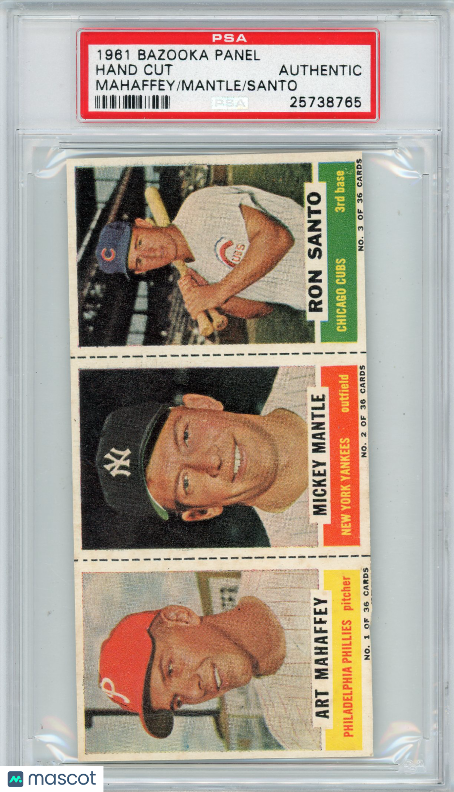 1961 Bazooka Panel Hand Cut Mahaffey Mantle Santo PSA A