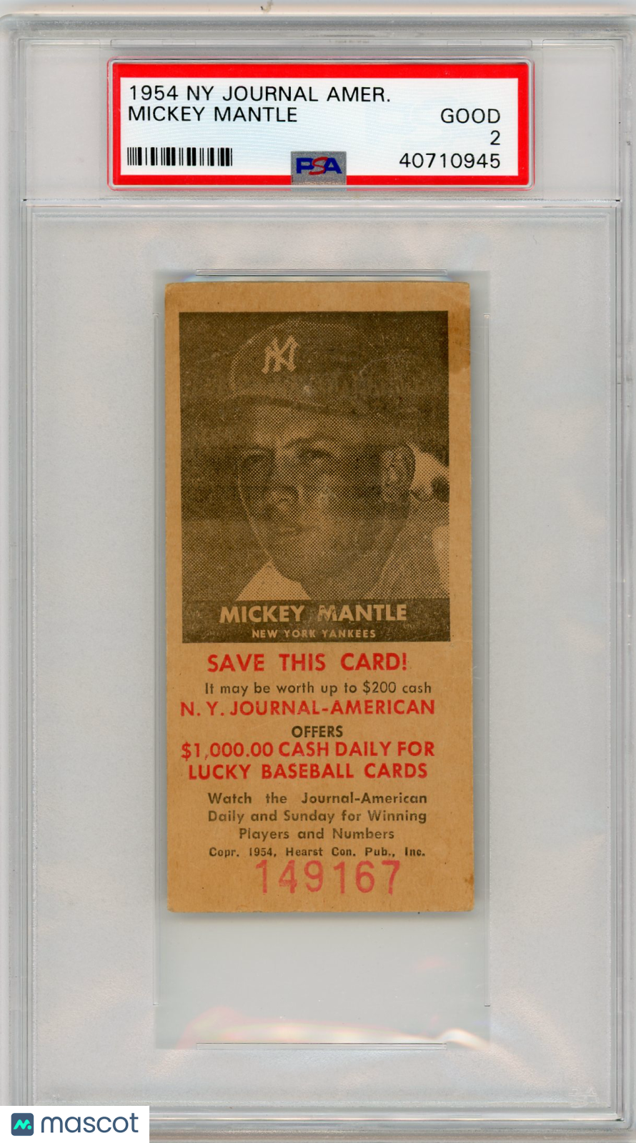 1954 Ny Journal American Mickey Mantle PSA 2
