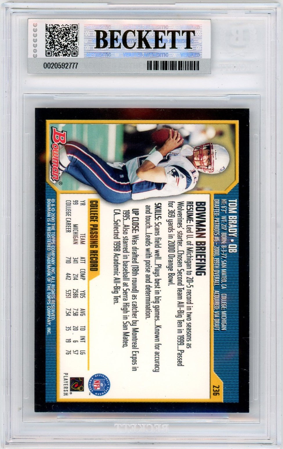 2000 Bowman Tom Brady #236 BGS 9