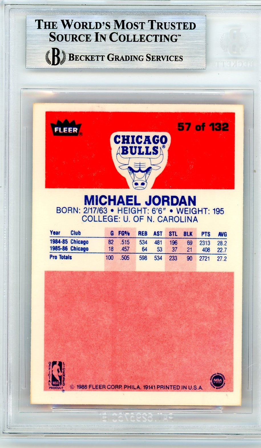 1986 Fleer Michael Jordan #57 BGS 8.5