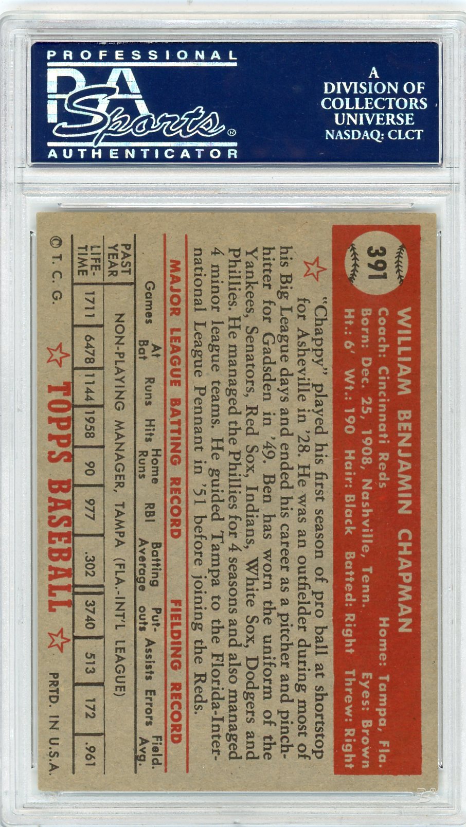 1952 Topps Ben Chapman #391 PSA 5