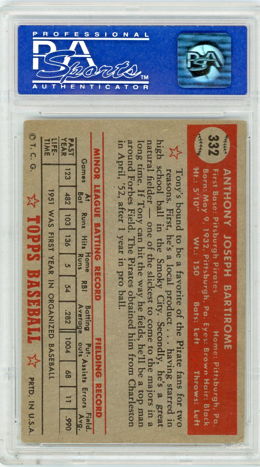 1952 Topps Tony Bartirome #332 PSA 4