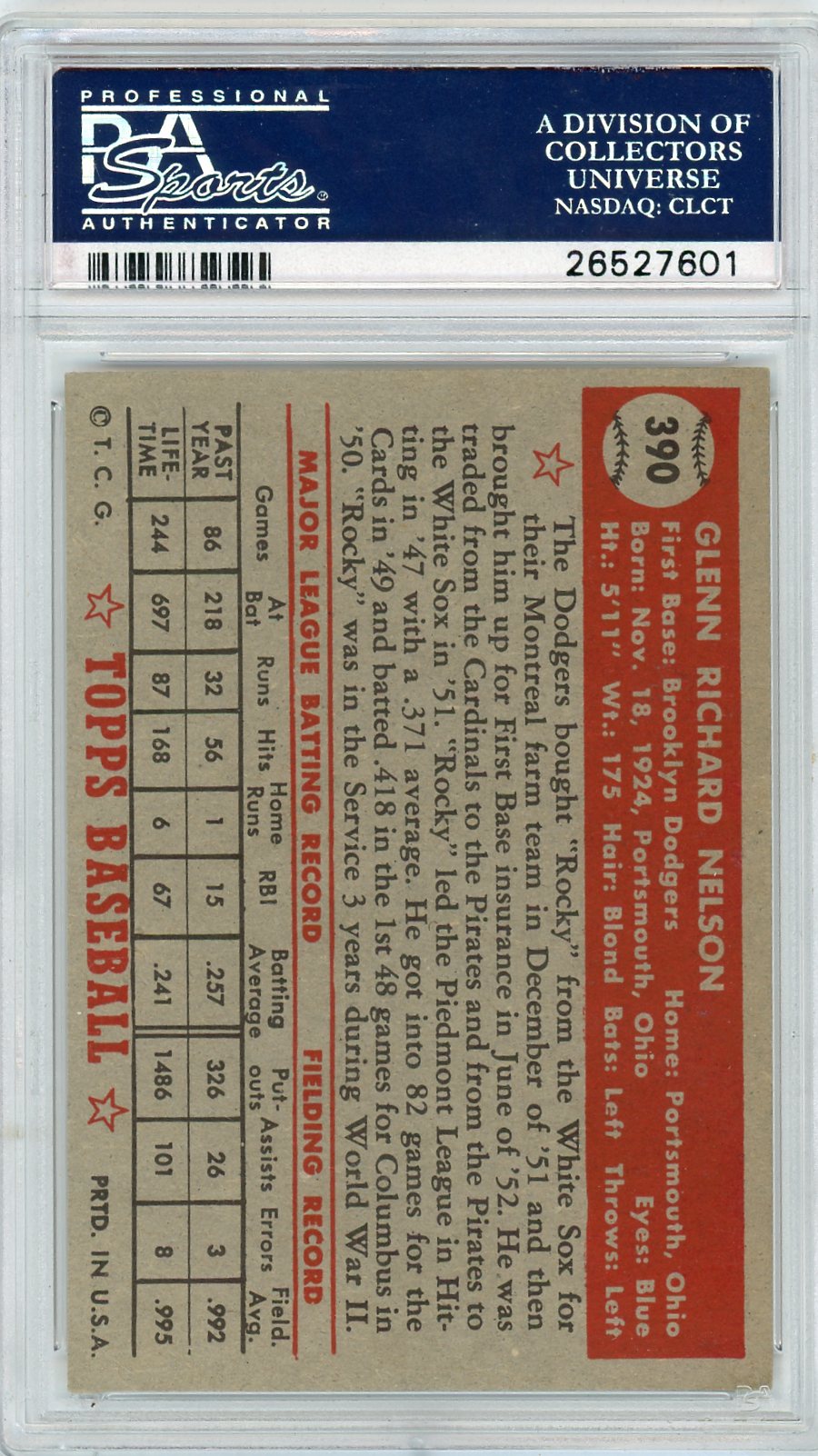 1952 Topps Glenn Nelson #390 PSA 6.5