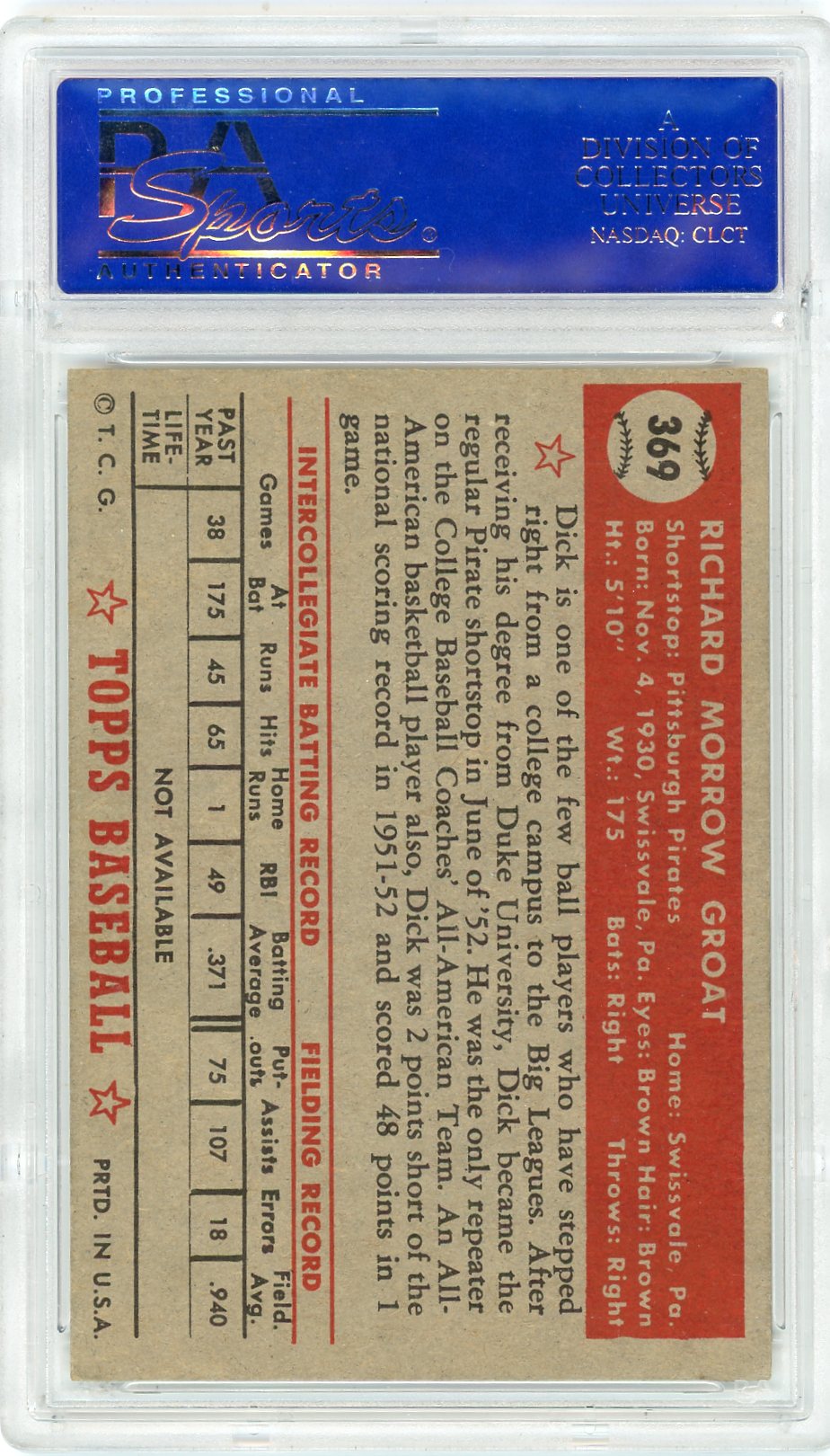1952 Topps Dick Groat #369 PSA 6