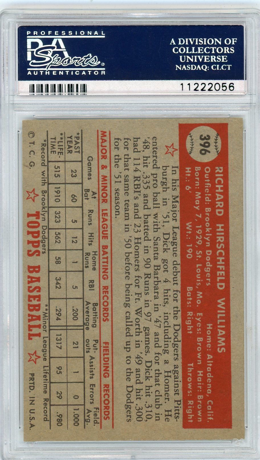 1952 Topps Dick Williams #396 PSA 6