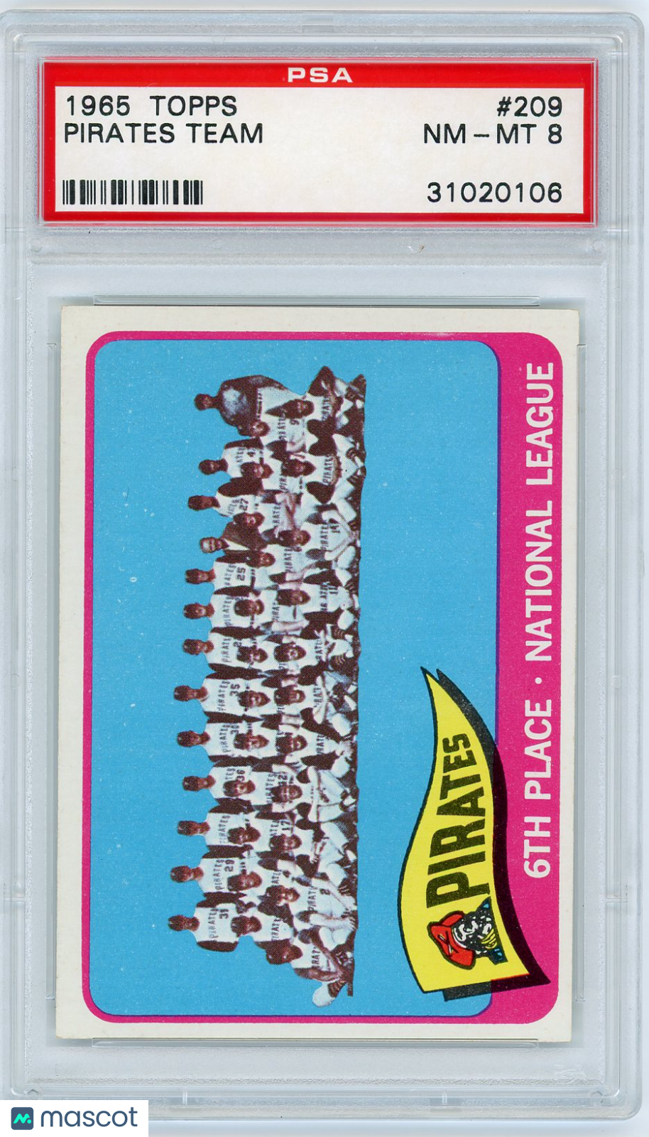 1965 Topps Pirates Team #209 PSA 8