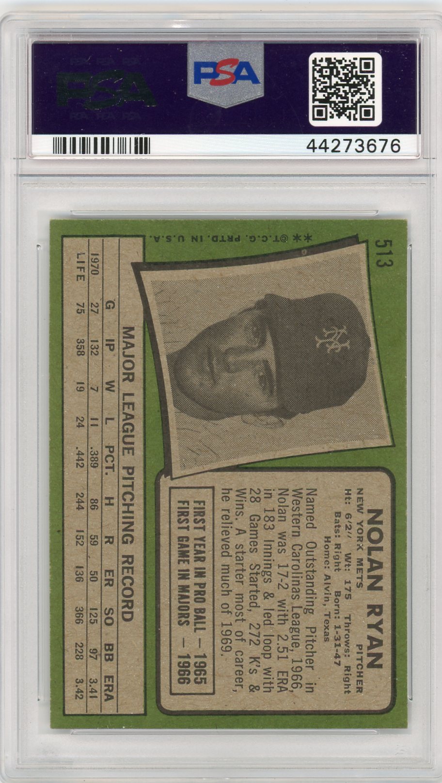 1971 Topps Nolan Ryan #513 PSA 7