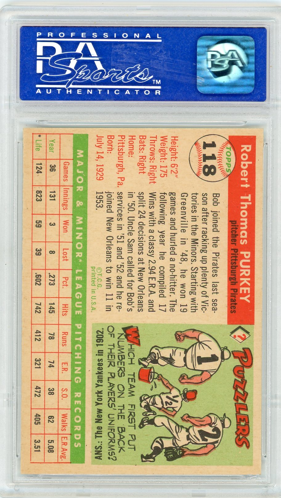 1955 Topps Bob Purkey #118 PSA 8