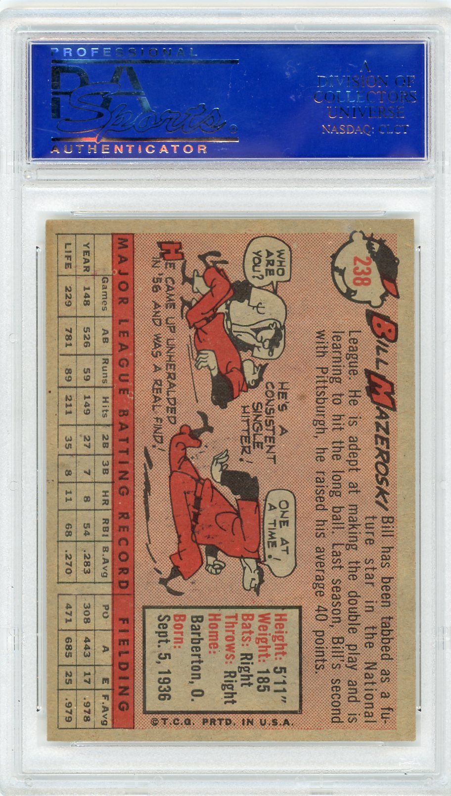 1958 Topps Bill Mazeroski #238 PSA 7