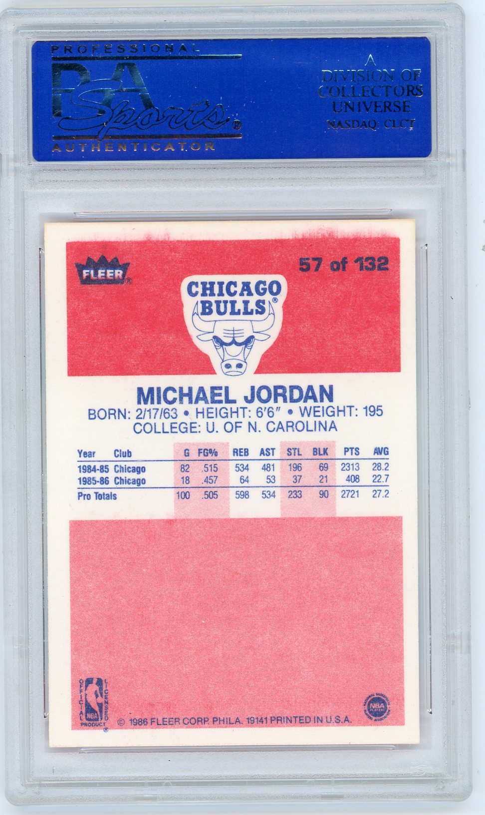 1986 Fleer Michael Jordan #57 PSA 9