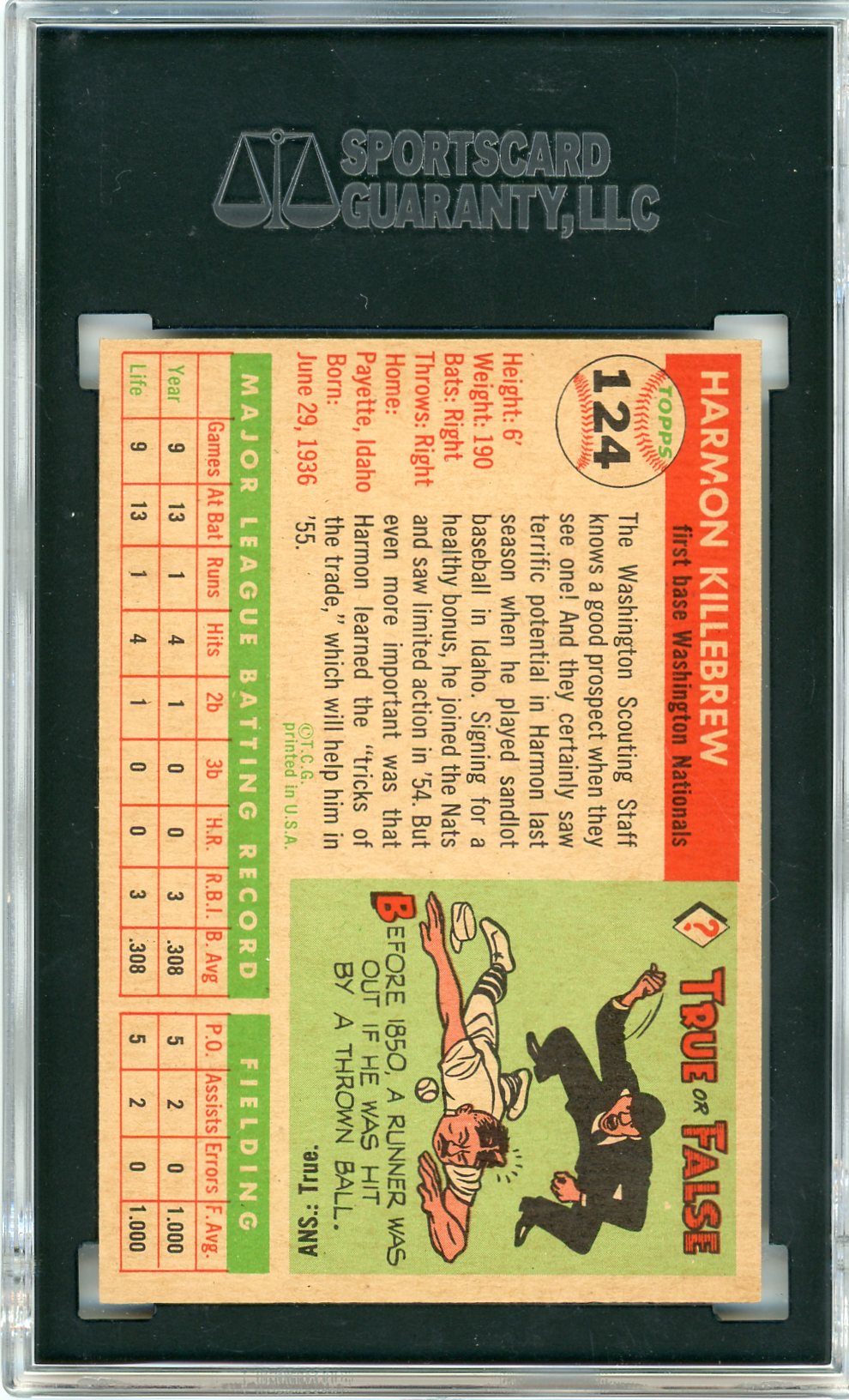 1955 Topps Harmon Killebrew #124 SGC 9.5