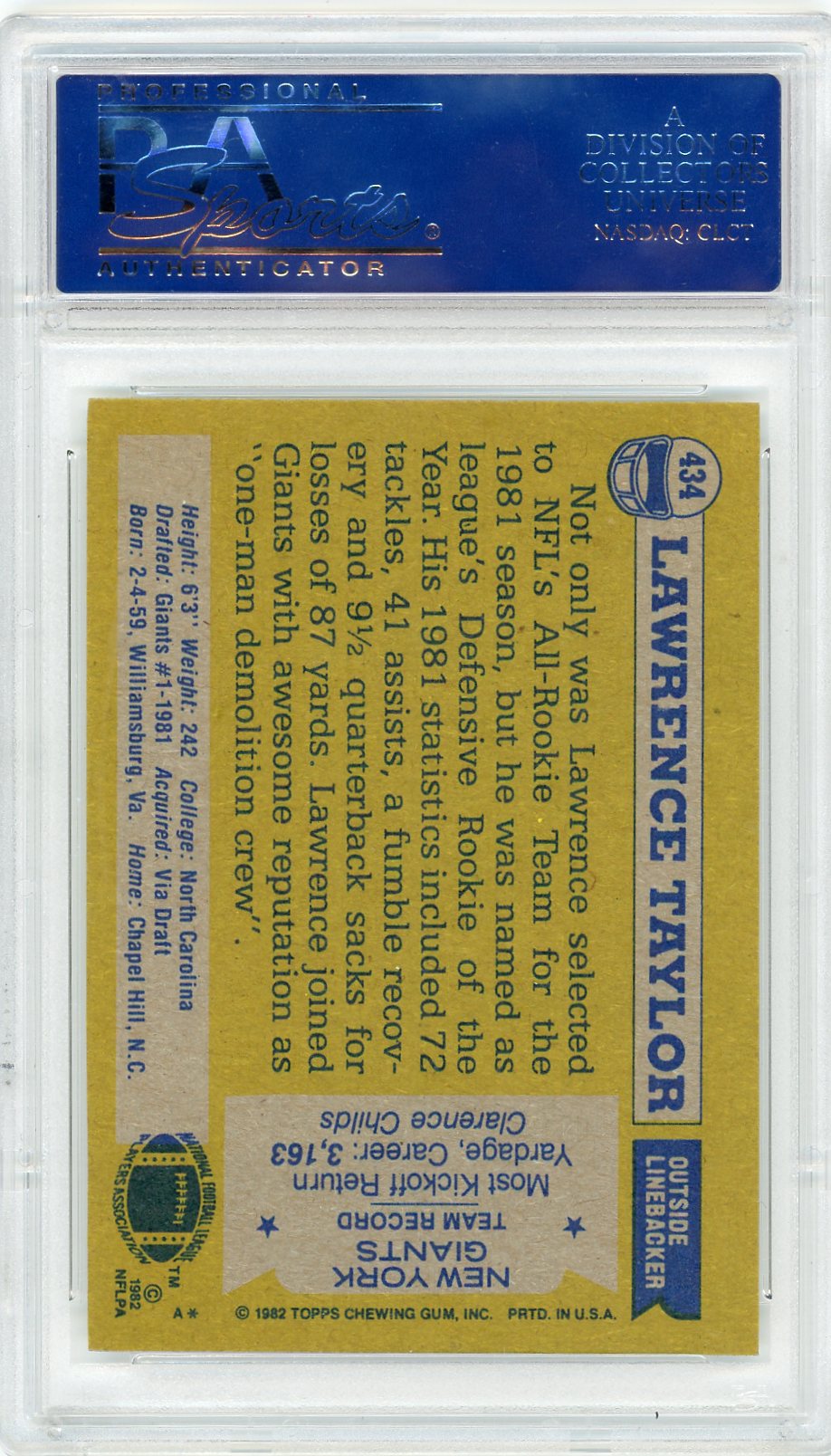 1982 Topps Lawrence Taylor #434 All Pro PSA 9