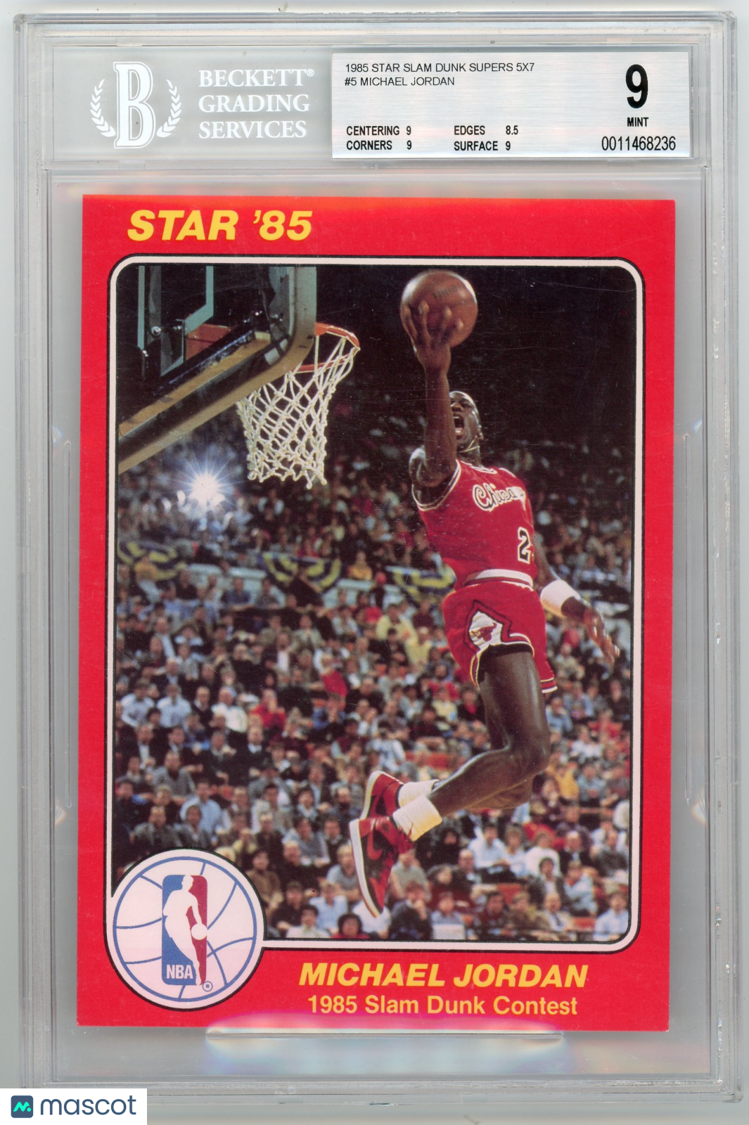 1985 Star Slam Dunk Supers Michael Jordan #5 5x7 BGS 9