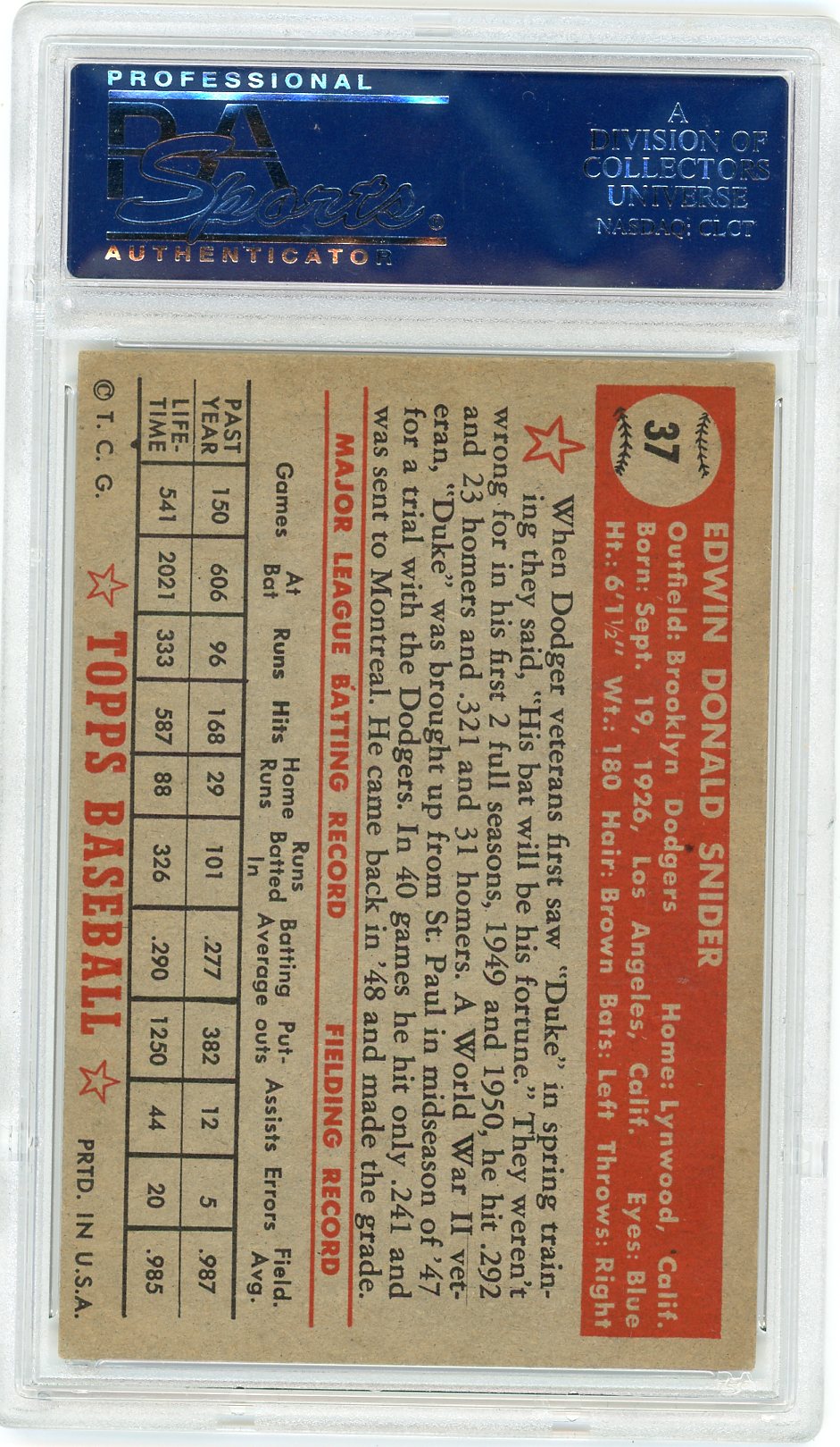 1952 Topps Duke Snider #37 PSA 5