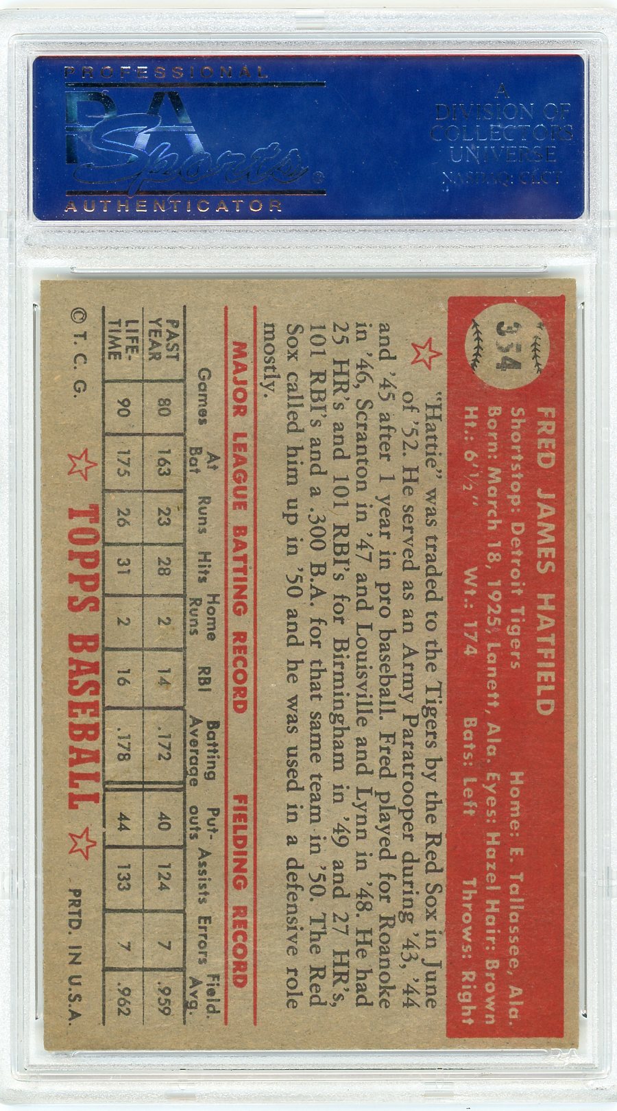 1952 Topps Fred Hatfield #354 PSA 4