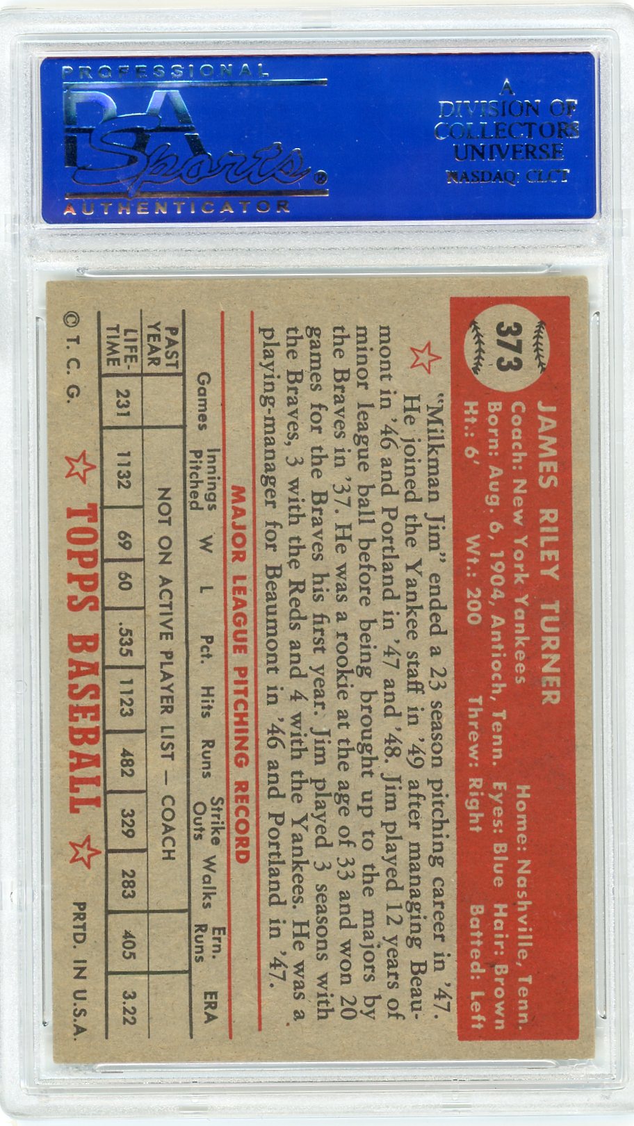 1952 Topps Jim Turner #373 PSA 6