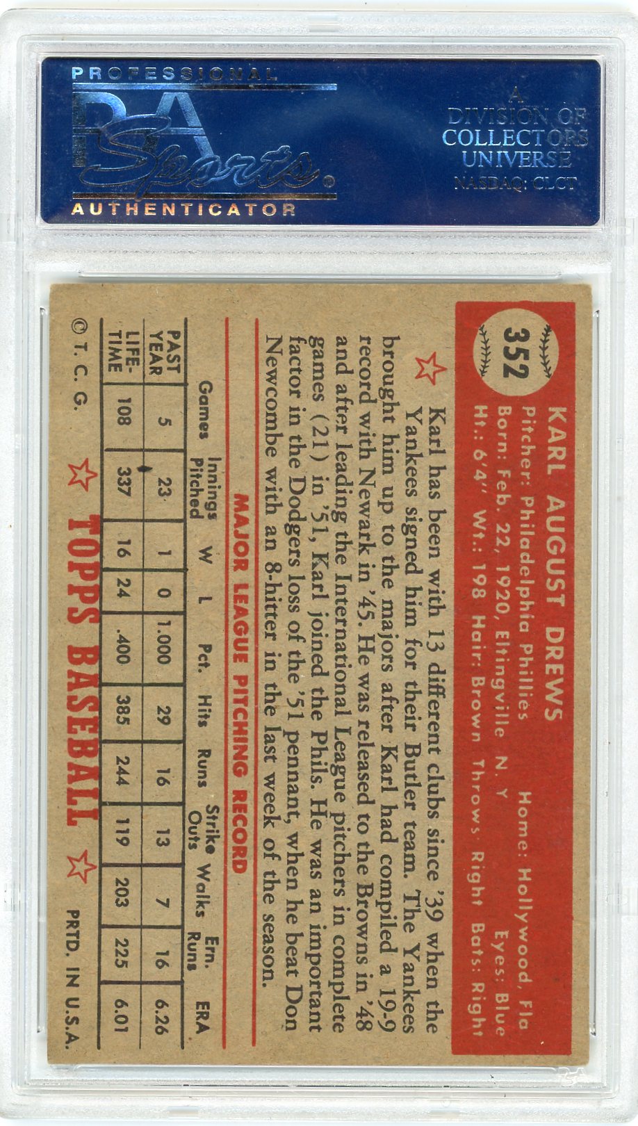 1952 Topps Karl Drews #352 PSA 4.5