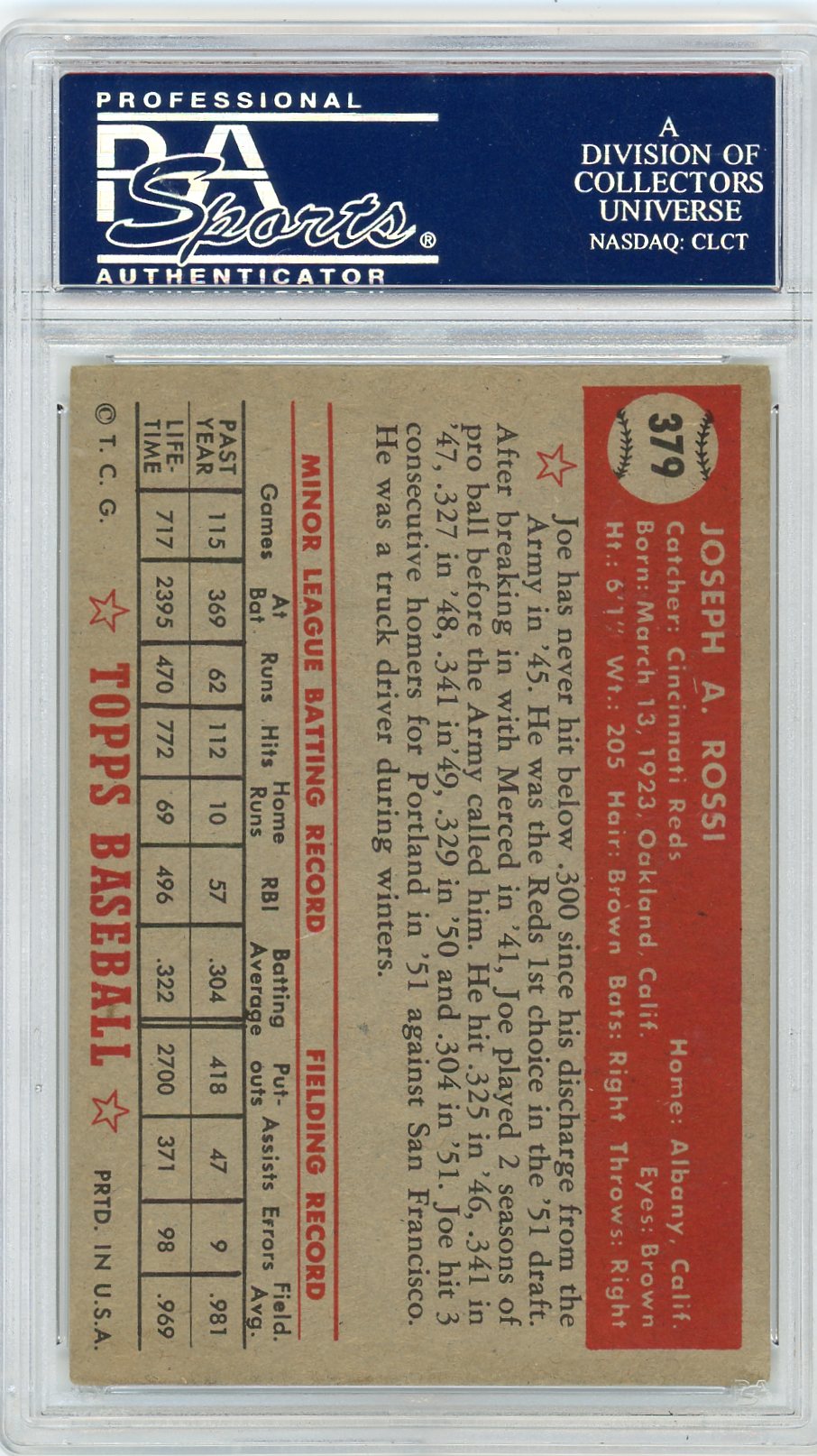 1952 Topps Joe Rossi #379 PSA 4.5
