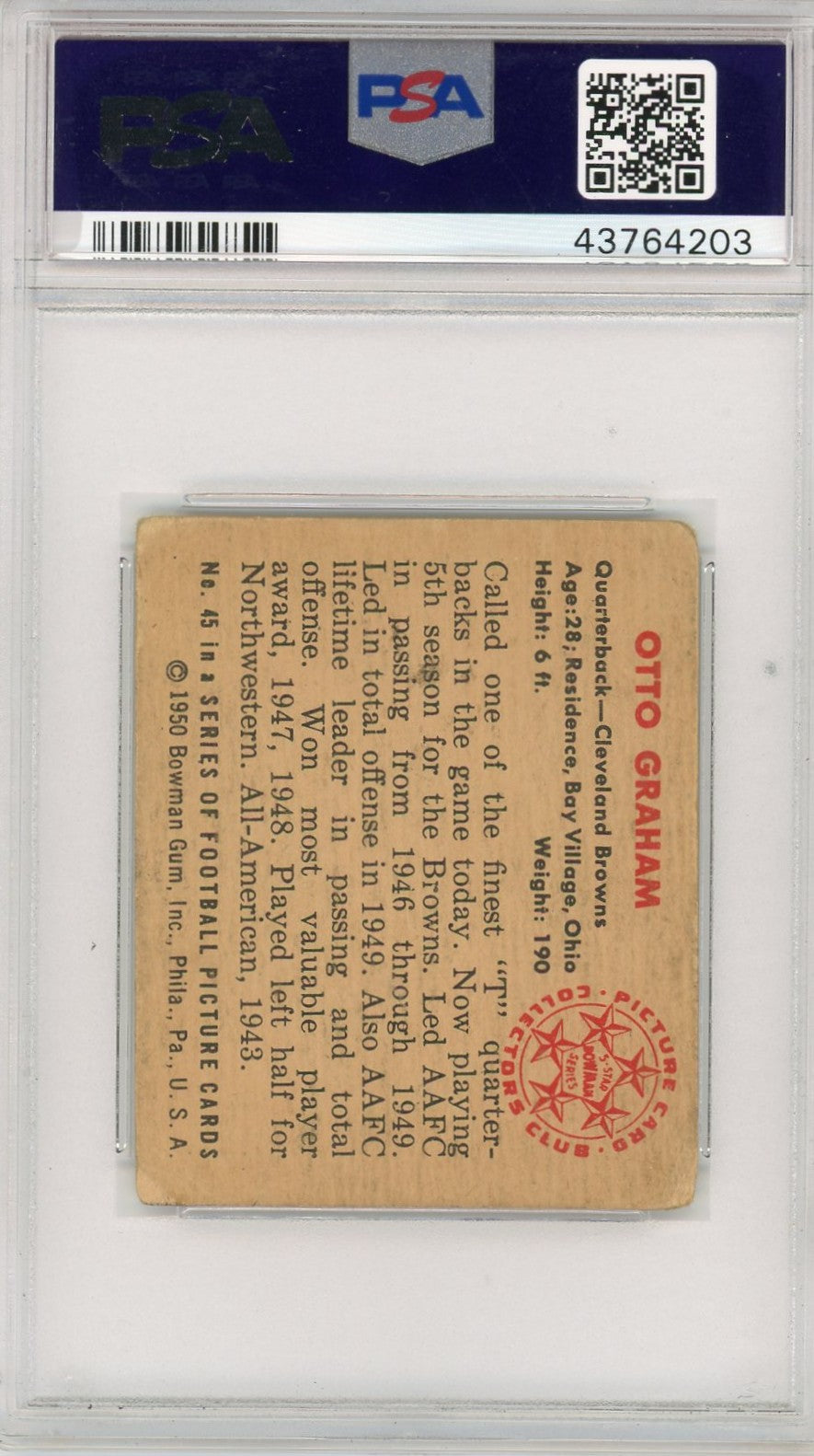 1950 Bowman Otto Graham #45 PSA 2