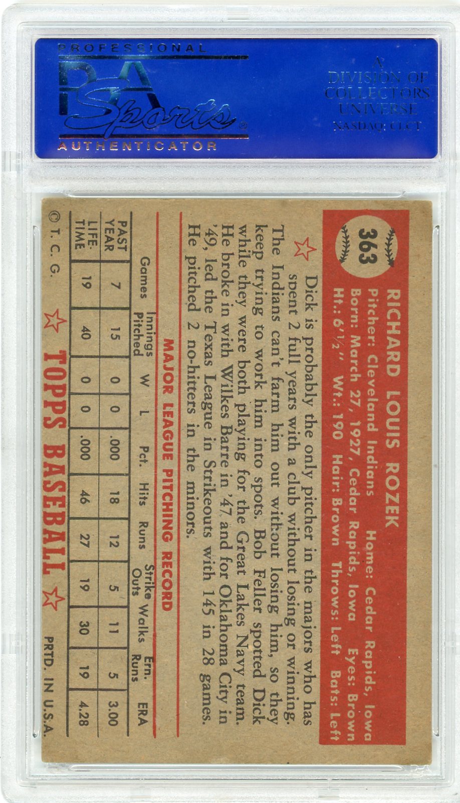 1952 Topps Dick Rozek #363 PSA 4