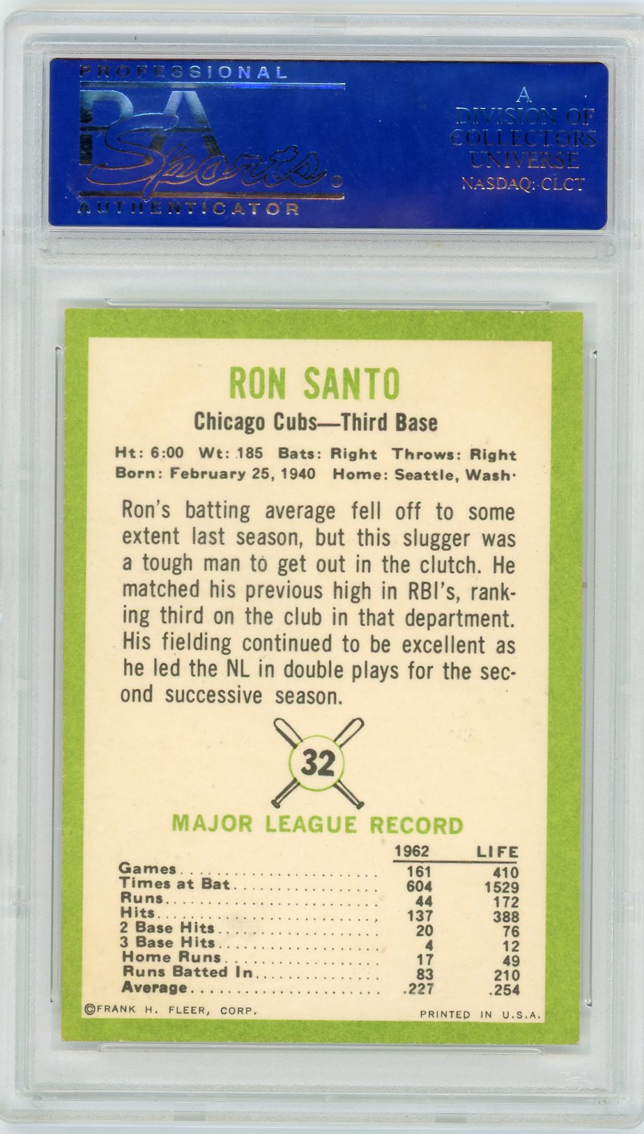 1963 Fleer Ron Santo #32 PSA 8