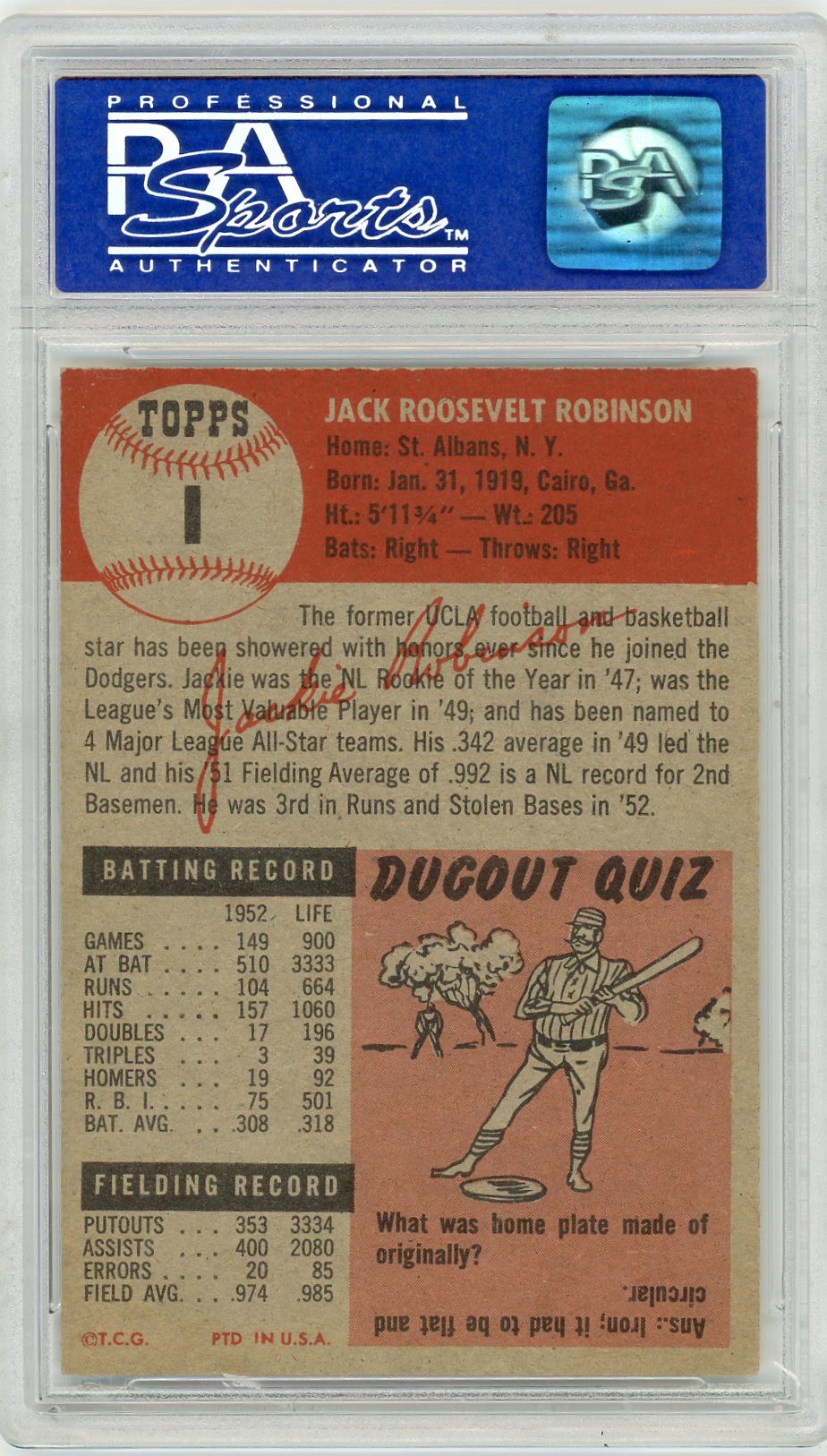 1953 Topps Jackie Robinson #1 PSA 7