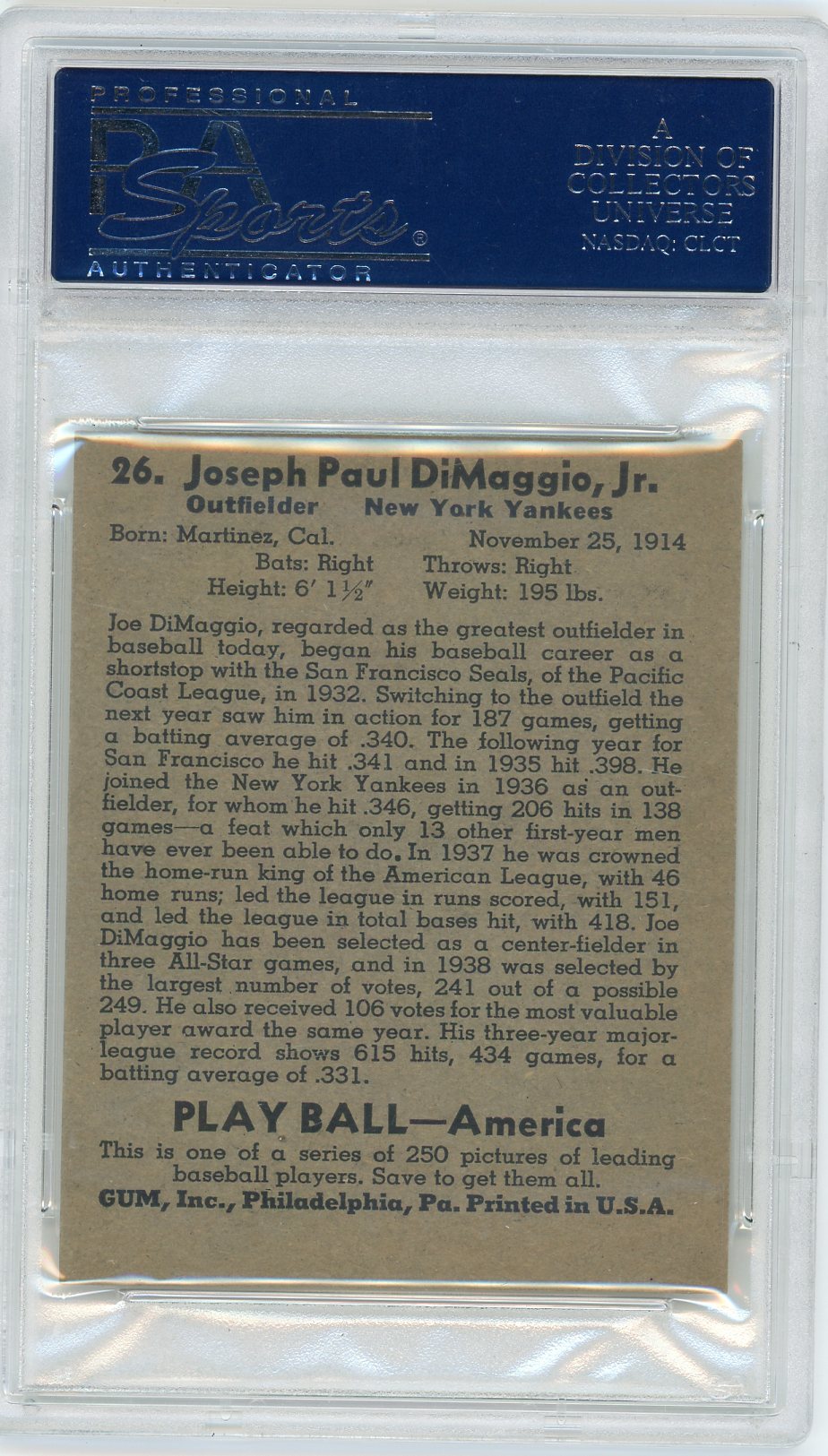 1939 Play Ball Joe Dimaggio #26 PSA 6