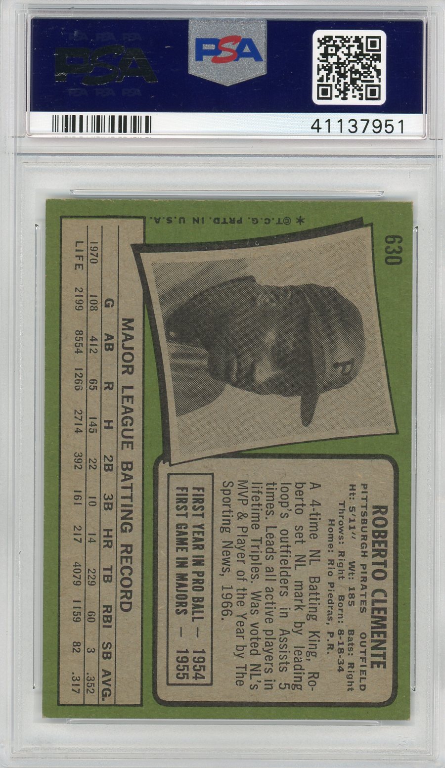 1971 Topps Roberto Clemente #630 PSA 6
