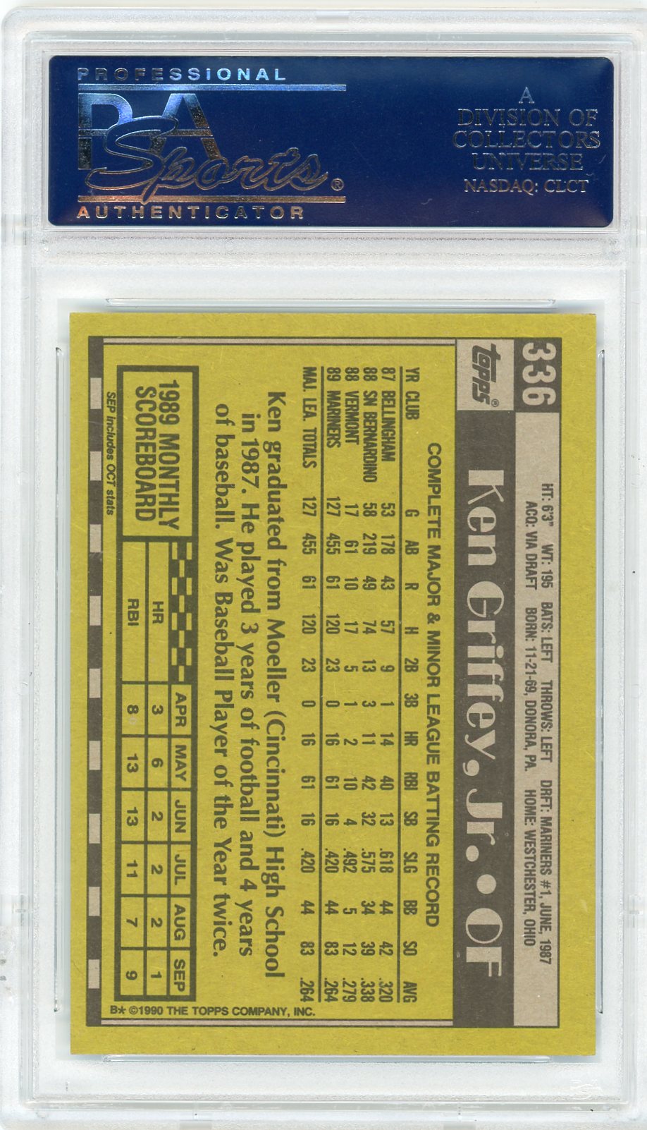 1990 Topps Ken Griffey JR. #336 PSA 10