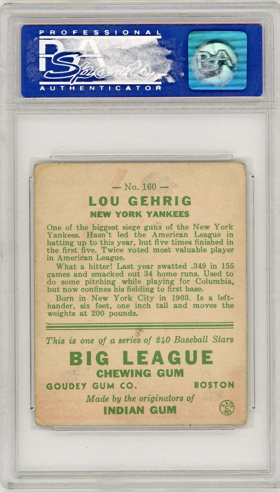 1933 Goudey Lou Gehrig #160 PSA 4