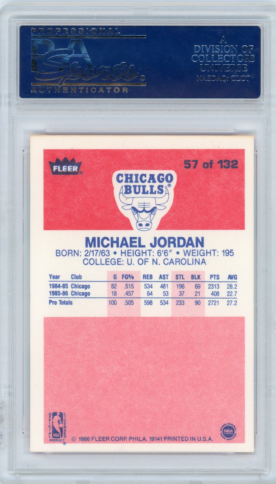 1986 Fleer Michael Jordan #57 PSA 8