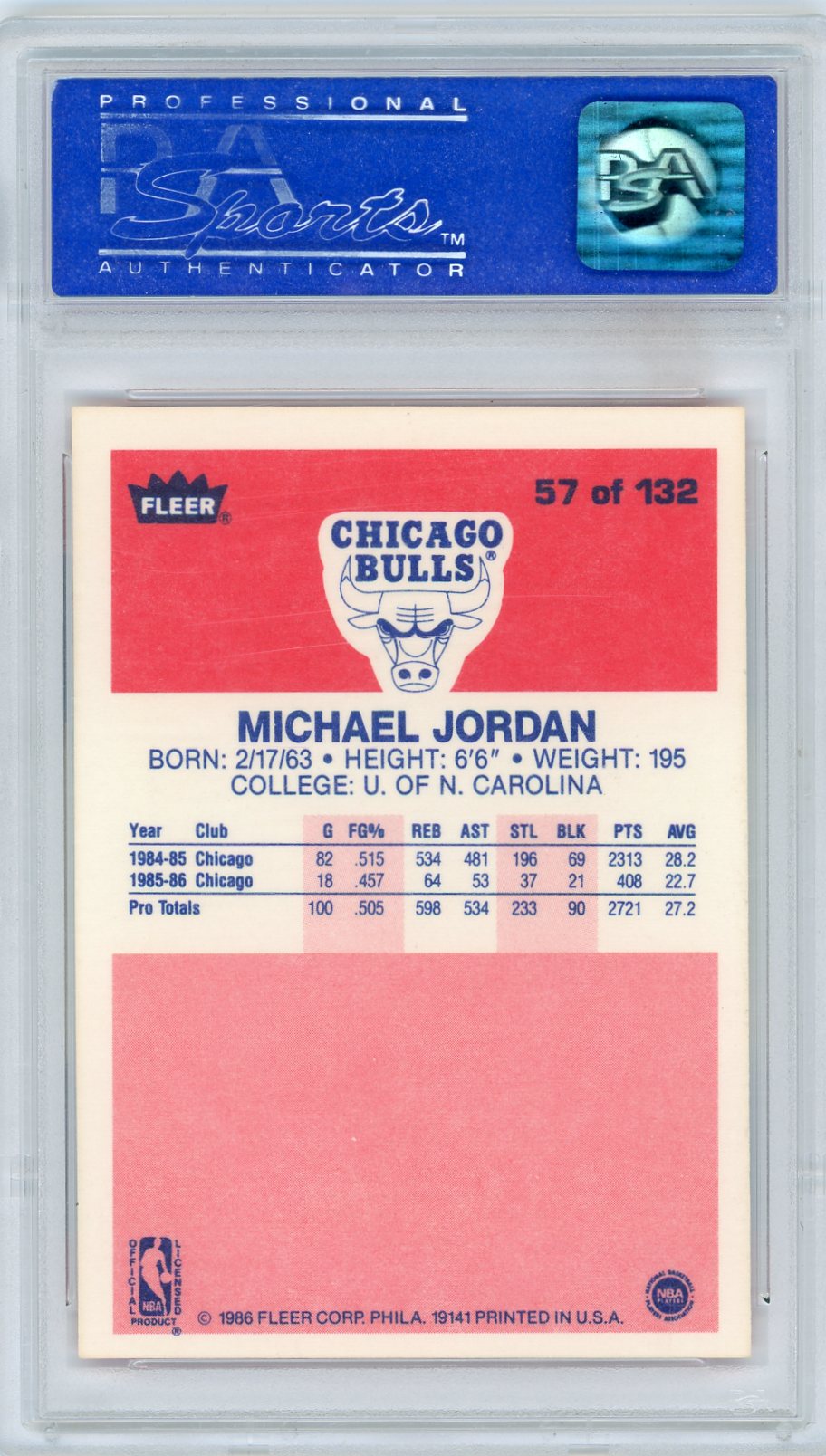 1986 Fleer Michael Jordan #57 PSA 8