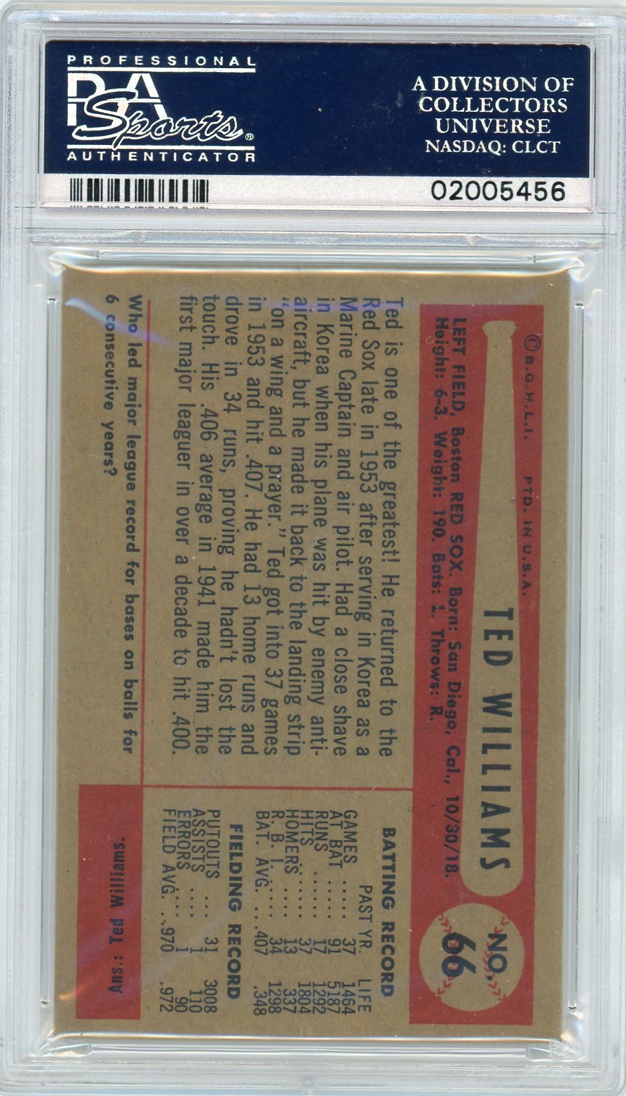 1954 Bowman Ted Williams #66 PSA 7